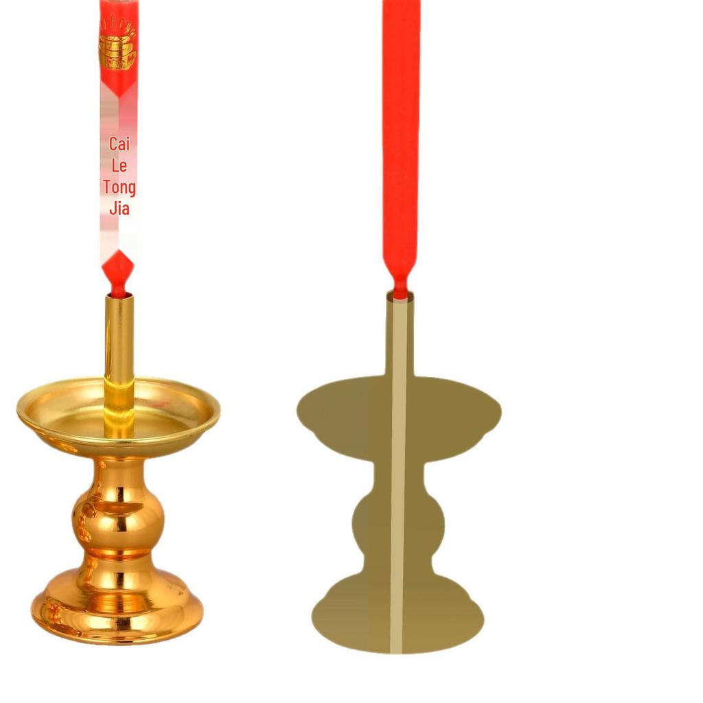 Bamboo and Alloy Candle Holder for Worship - Insertable Stand for Buddha or God