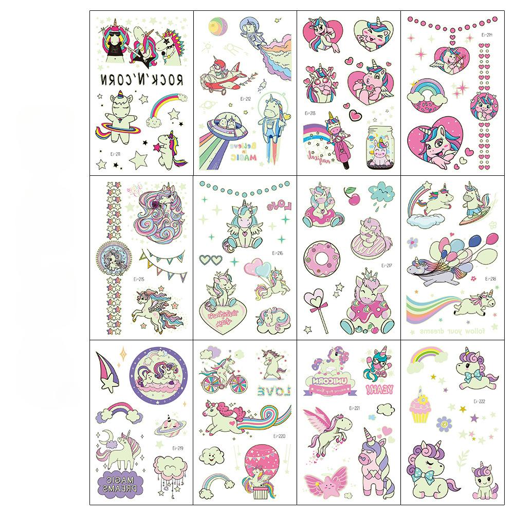 Adesivos de tatuagem luminosos, tatuagens falsas temporárias para crianças, pasta brilhante no rosto, braço, perna para crianças, arte corporal, adesivo de sereia