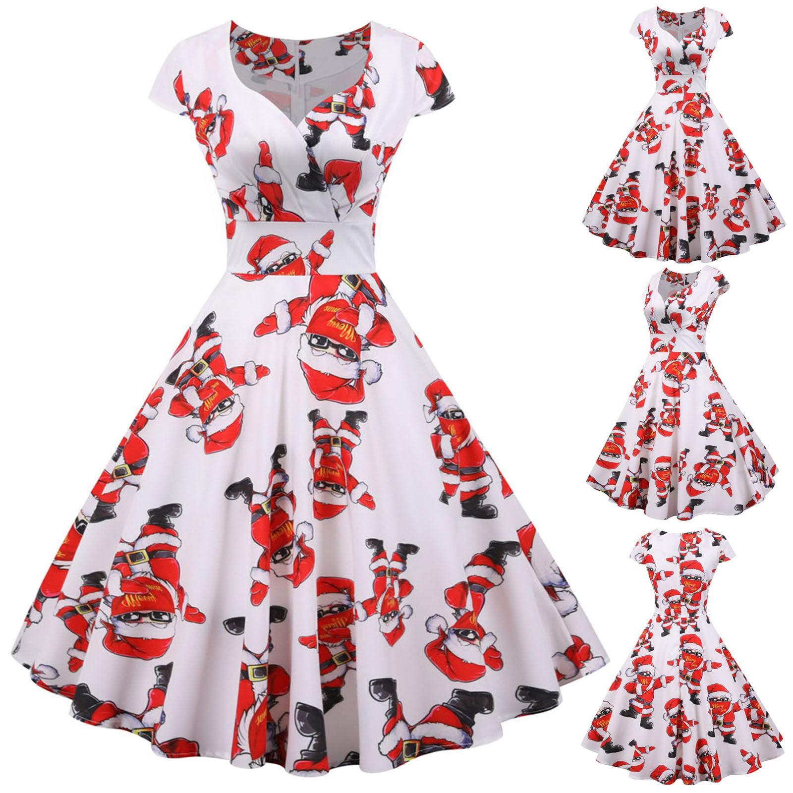 

Women Vintage Short Sleeve Christmas 10s Housewife Evening Party Prom Dress XXXL червоний