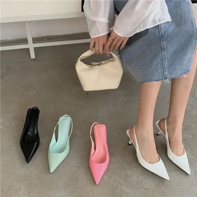 Fashion Pointed Toe Women Sandals 2025 New Arrivals Black White Silver Summer Dress Shoes Thin High Heels Elastic Band Ladies Party Mule