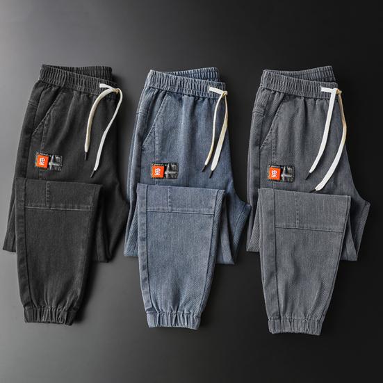 Frühlings- und Herbst Herren Locker Kordelzug Bein Arbeitskleidung Jeans Übergröße