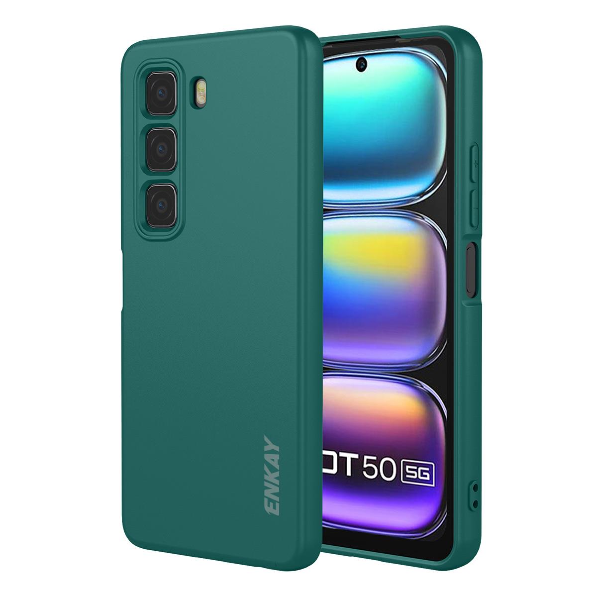 

For Infinix Hot 50 5G Silicone Case ENKAY HAT PRINCE Straight Edge Cell Phone Back Cover Dark Green