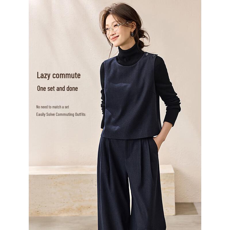 MohanyiMei Women's 2025 Autumn Old Money Vest & Wide-Leg Pants Set