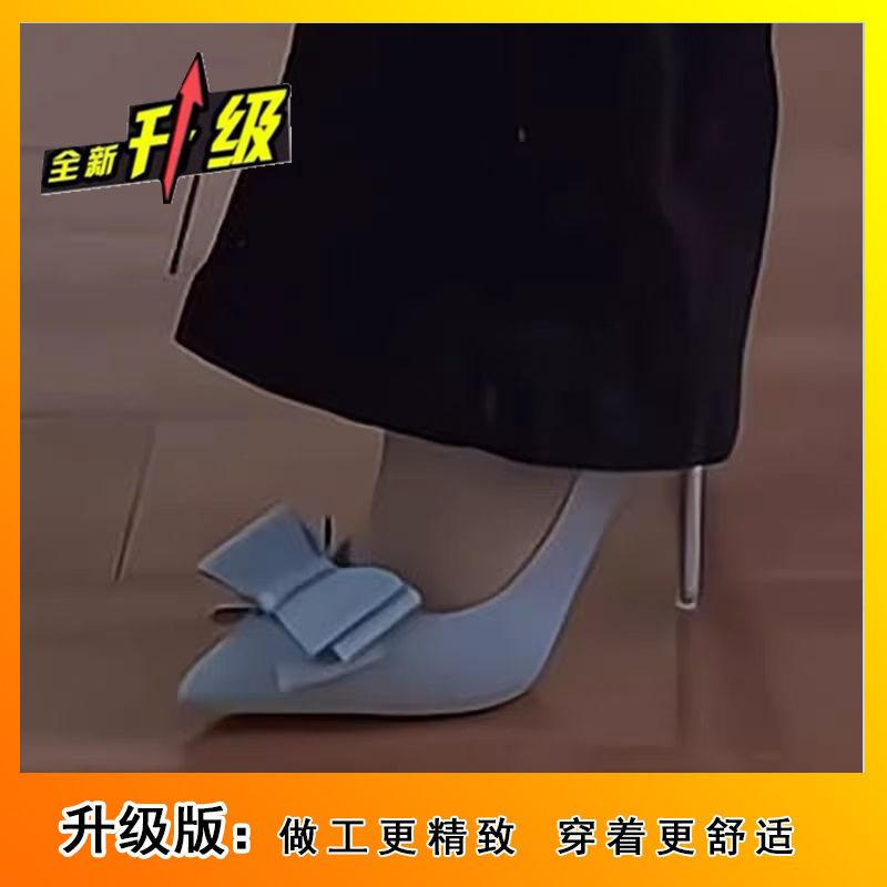 High Heels Pointed Bow Light Mouth Single Shoes Spring and Autumn New Summer Thin Heels Thin High-end Women