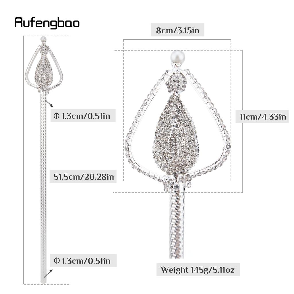 Golden White Alloy Crown Fairy Wands for Girl Princess Wands for Kids Angel Wand for Party Costume Wedding Birthday Party 51cm