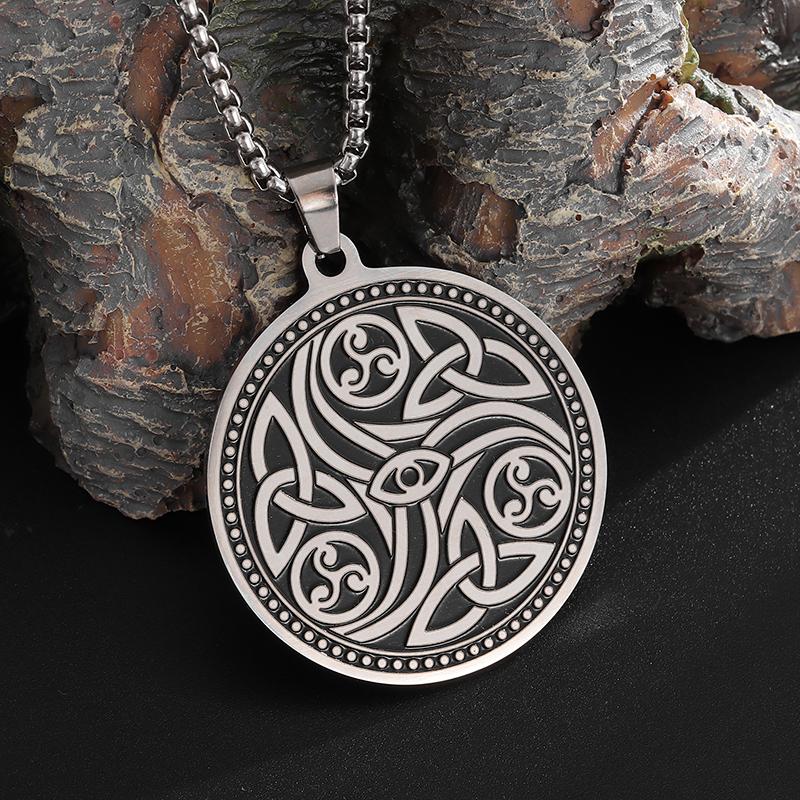 Stainless Steel Nordic Odin Rune Irish Celtic Trinity Knot Pendant Necklace Men Women Lucky Amulet Jewelry