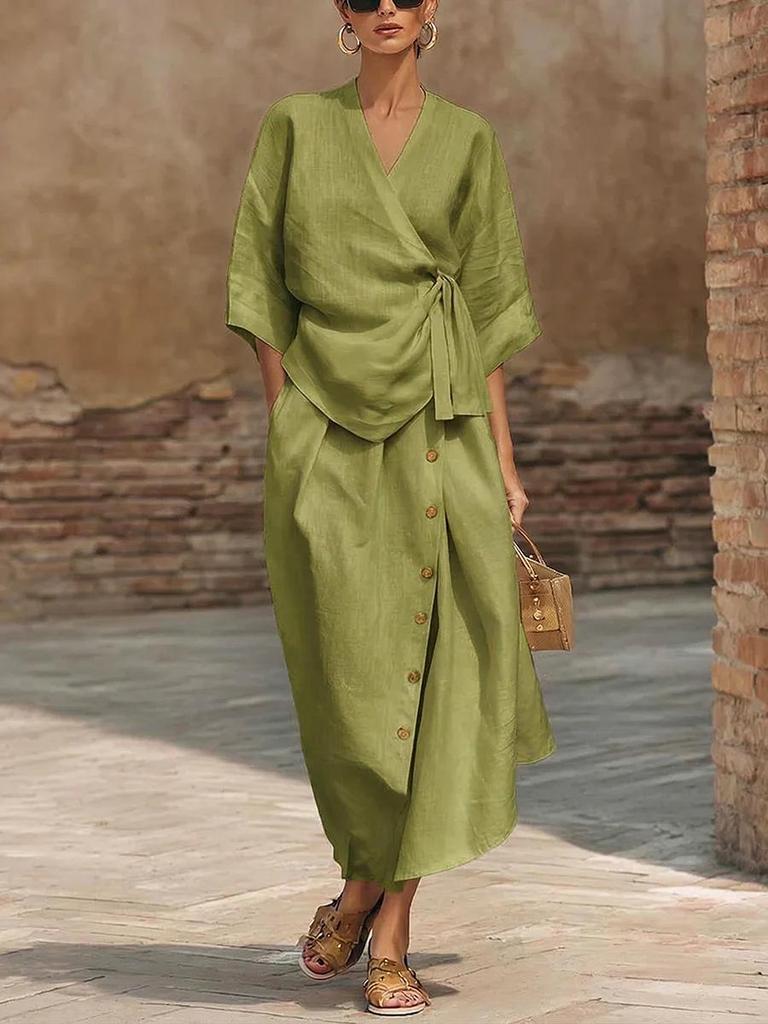 New Spring and Summer Cross-border Fashion Women's Casual Solid Color Loose Skirt Two-piece Set