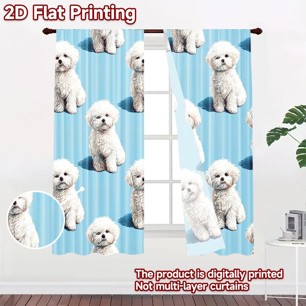 2D Flachdruck 2 Stück Vorhänge Niedliche Bichon Frisé Welpen Digital Bedruckte Polyester Vorhänge Ganzjahres Party- & Urlaubsdekoration für