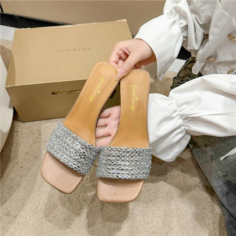 French Rhinestone Temperament Sandals Girl Wearing Summer New Fairy Style Fashion Versatile with Skirt Cool Slippers