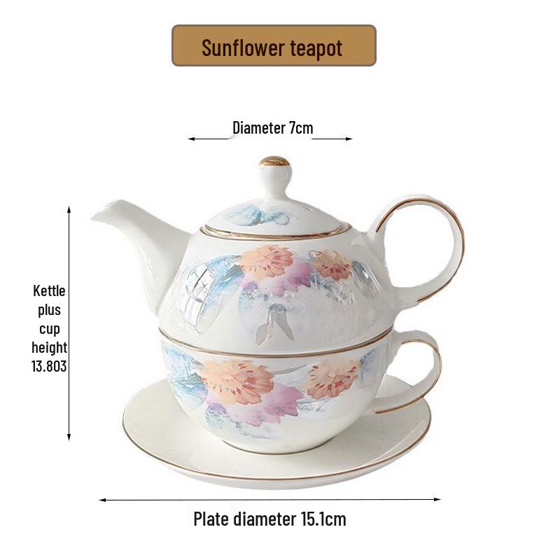 Shangqi Gold Rim Sunflower Ceramic Tea Set with Mother-Child Teapot
