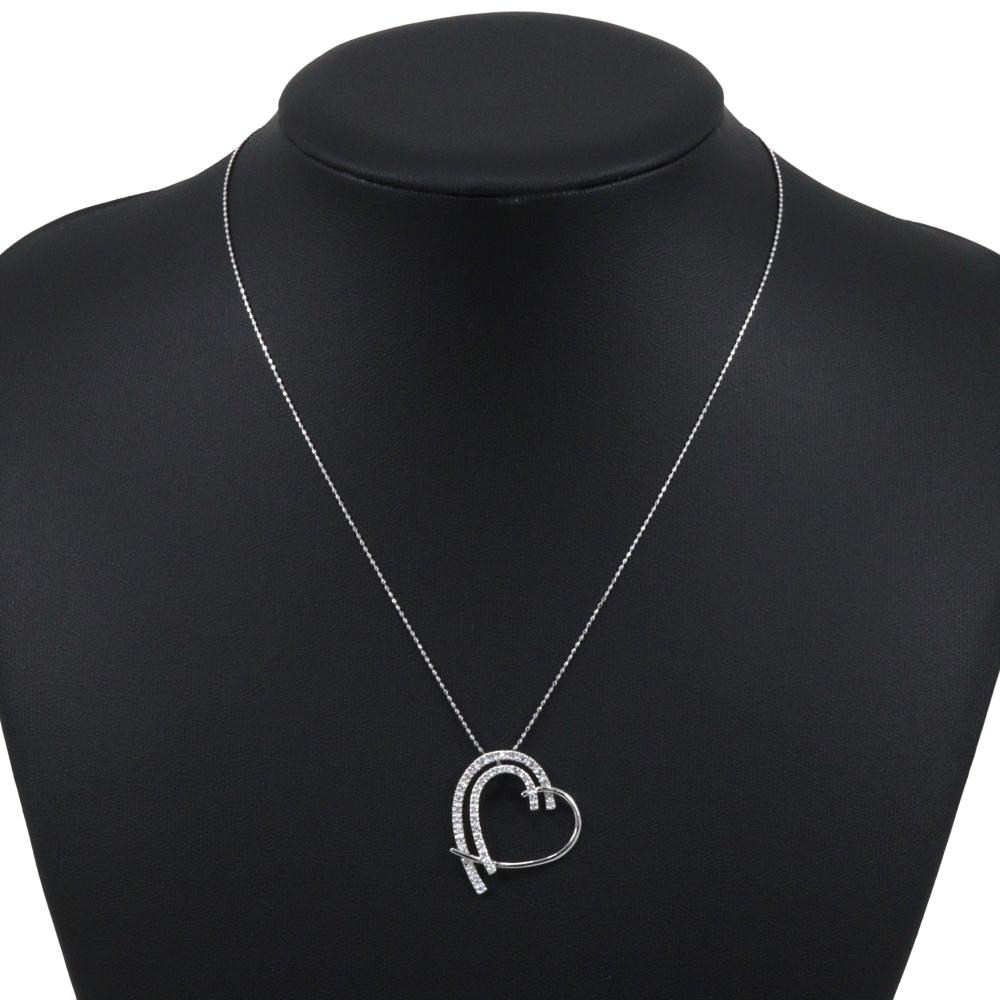 Heart Necklace 14 White Gold/diamond Heart 2.7g Women Used