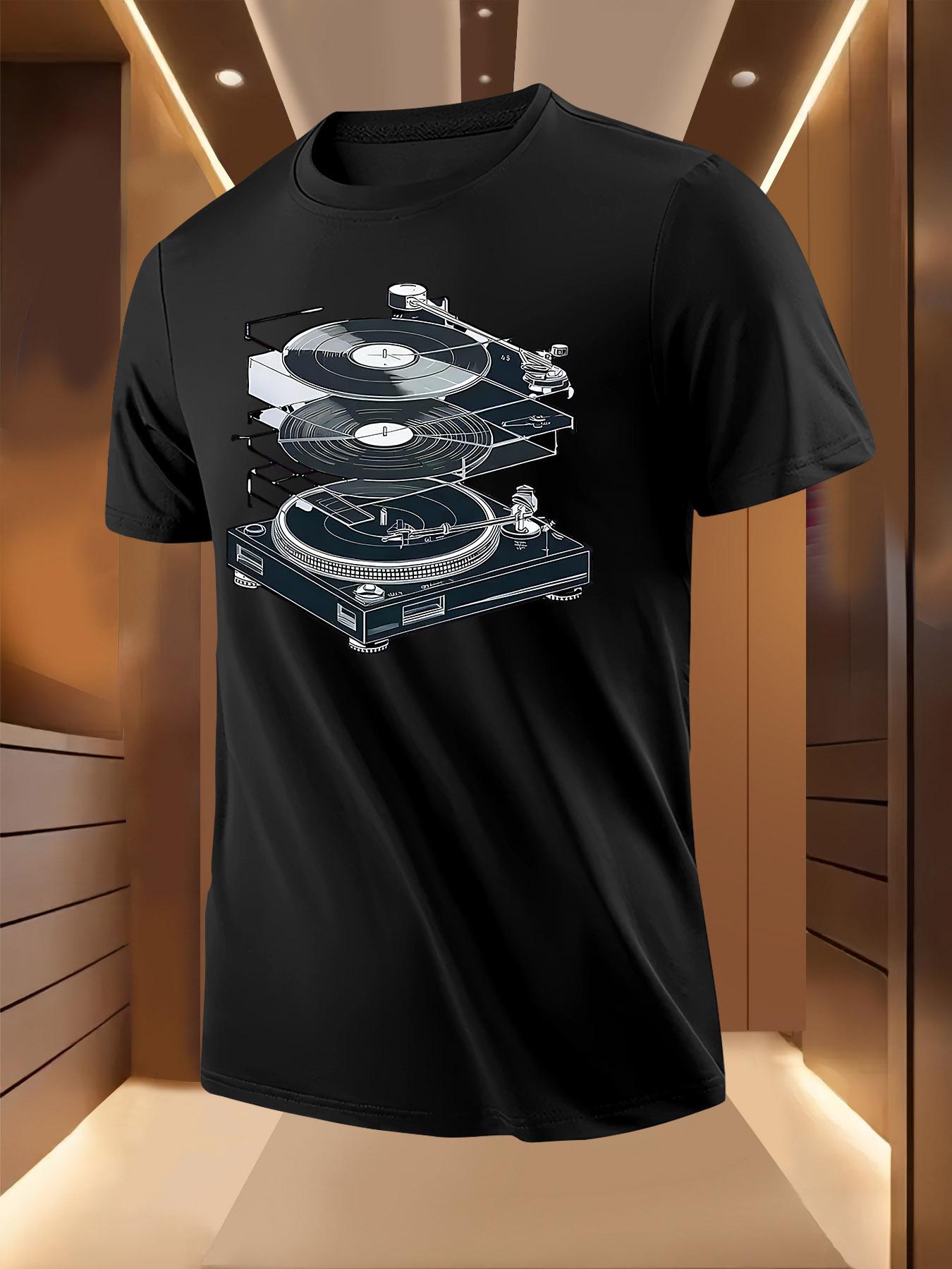 Short Sleeve Tshirt with Vinyl Record Graphic Print XXXL