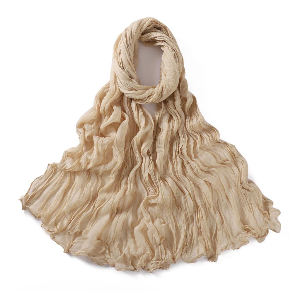 Autumn New Crumpled Scarf For Women Girls Students Solid Color Cotton Voile Thin Scarves Soft Knitting Shawl Female Wrap Shawls