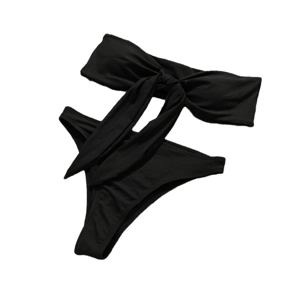 Ribbed Fabric Bandeau High Waist Bikini - Hot Selling Swimsuit for Women