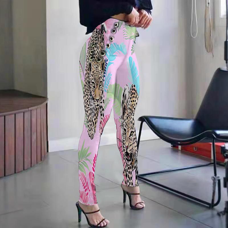 Women Elastic Waist Tight Pants High Waist Trousers Casual Pants Skinny Pants