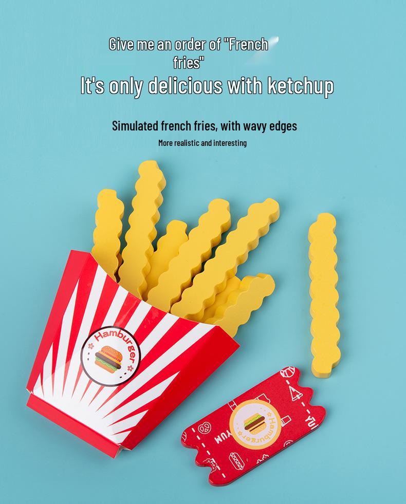 Children's Wooden Hamburger & Fries Pretend Play Set - Kitchen Game Gift for Boys & Girls