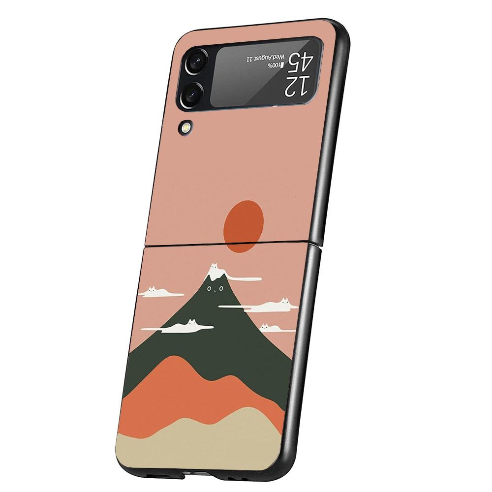 

Art Cat Mount Fuji Japan Cover Phone Case For Samsung Galaxy Z Flip 7 6 5 4 3 5G Flip7 Flip6 Flip5 Flip4 Flip3 Black Fundas Shel Samsung Z Flip