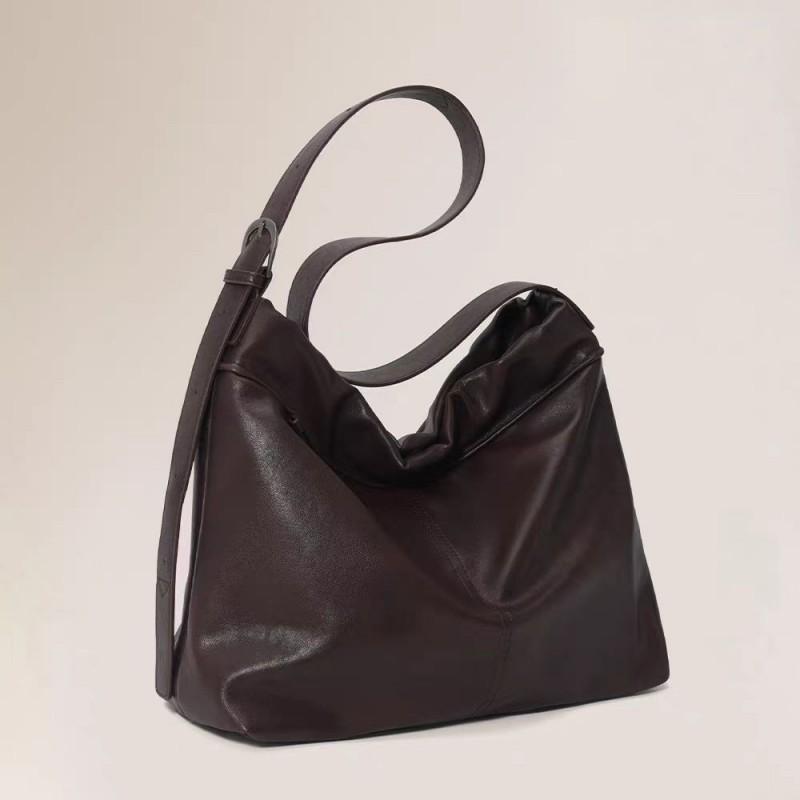 Vegetable-Tanned Leather Hobo Bag Large Capacity Tote Shoulder Crossbody Daily Commute Urban Minimalist Style
