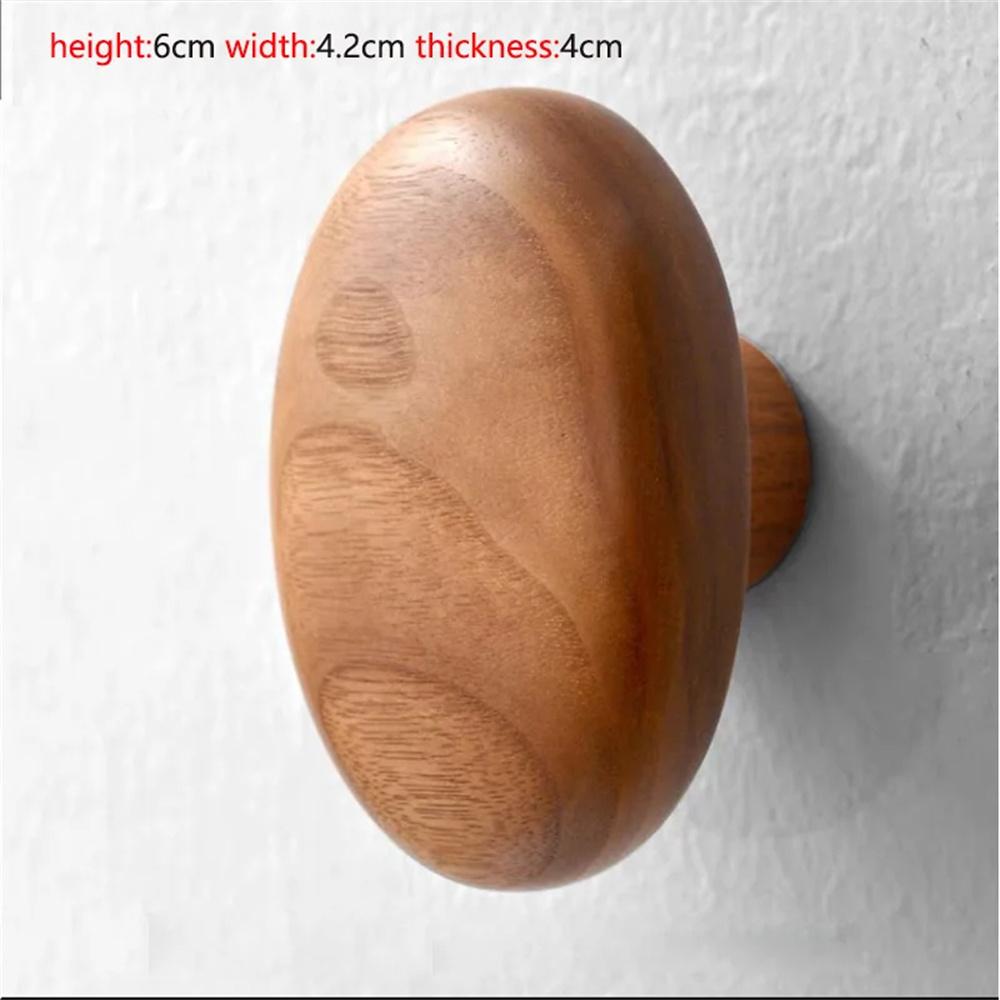 Pebble Shaped Wall Mounted Coat Hook Natural Wood Clothes Hanger Decorative Key Hat Scarf Handbag Storage Hanger Bathroom Rack