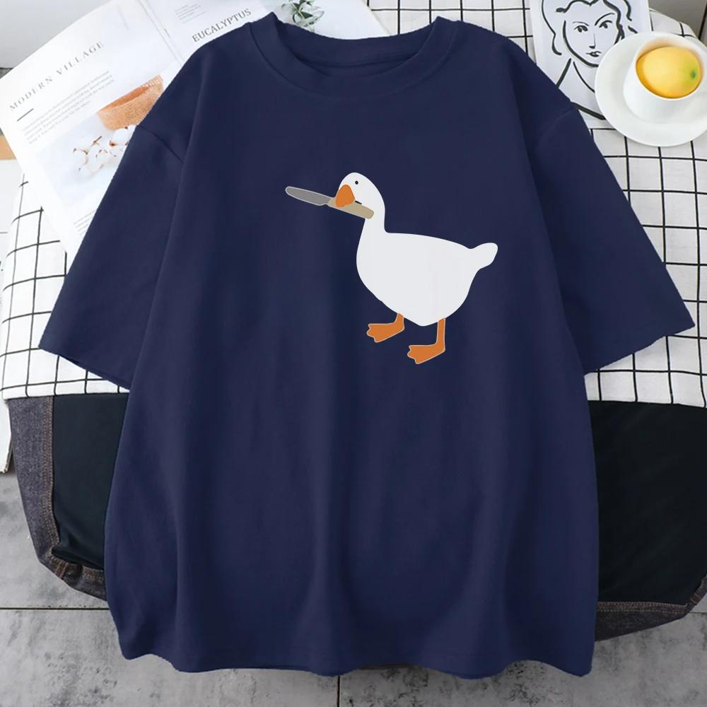Summer Round Neck Cute Duck Pattern Printed Top Fashionable Casual Pure Cotton Short Sleeved Women's T-shirts