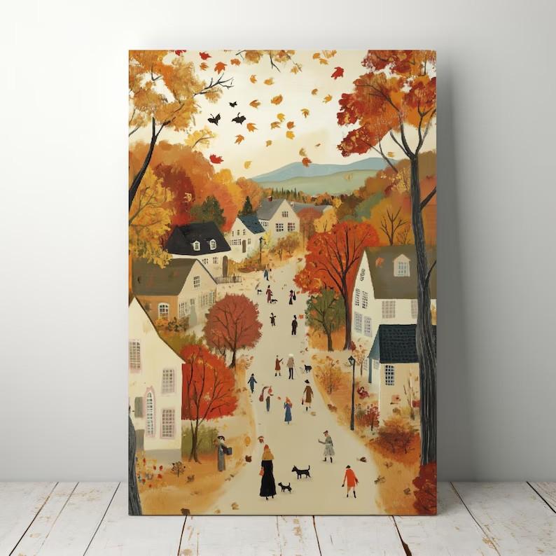 Comfortable Autumn Landscape Canvas Print Cute Autumn Warm Tones Wall Art Poster Modern Living Room Bedroom Autumn Home Decor