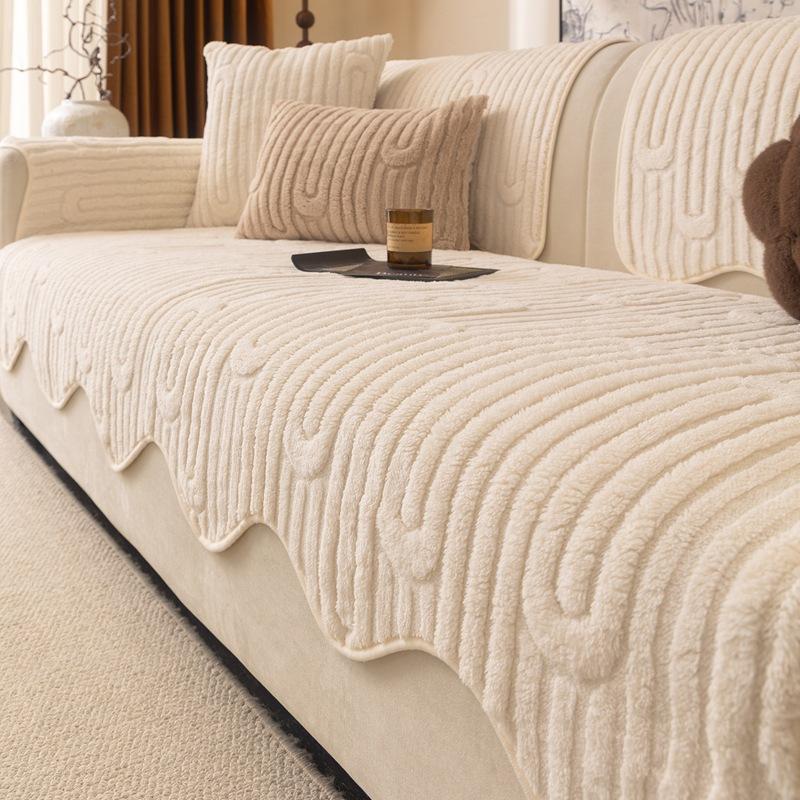 Thickened Warm Sofa Cover Cloth Irregular Anti Slip Sofa Cushion Cover Soft and Sticky Cream Style Autumn and Winter New Style