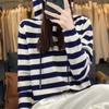 Women S Striped Hooded Sweater Loose Casual Fit Pullover