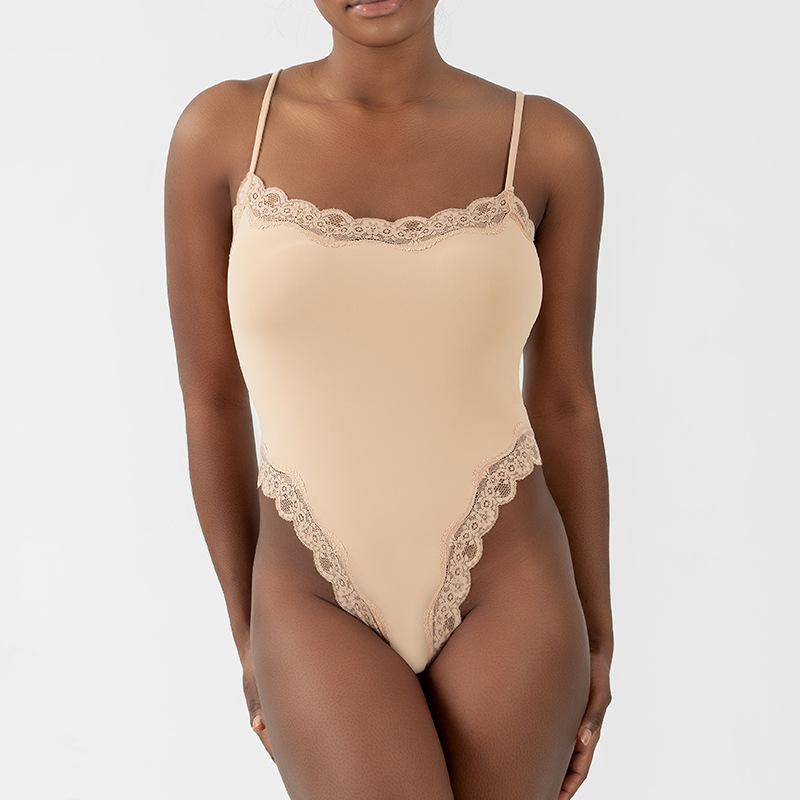 Women's Square Neck Sexy Lace Bodysuit Sleeveless Jumpsuit Solid Color Slimming Bodycon Rompers Tank Tops