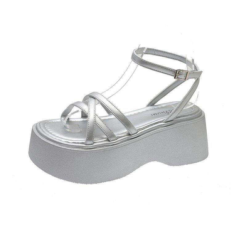 French muffin thick-soled simple temperament with sandals women's shoes 2025 new summer height-increasing Roman shoes