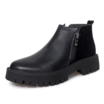Fashion Fashion Cowhide Mens Chelsea Boots Warm Plush Fur Winter Boots for Men High Top Zip 5CM Platform Shoes British Style Ankle Boots