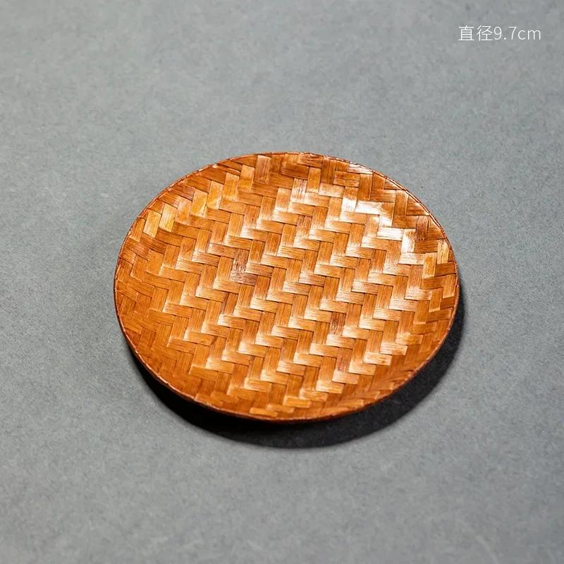 Hand-Woven Tea Coaster Chinese Retro Bamboo Heat Insulation Cushion Creative Mini Fruit Plate Zen Teacup Rests Teaware Accessory