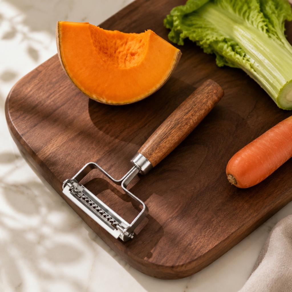 Stainless Steel Vegetable Peeler with Wooden Handle Square Blade Kitchen Fruit Peeler Handheld Fruit and Vegetable Scraper Tool