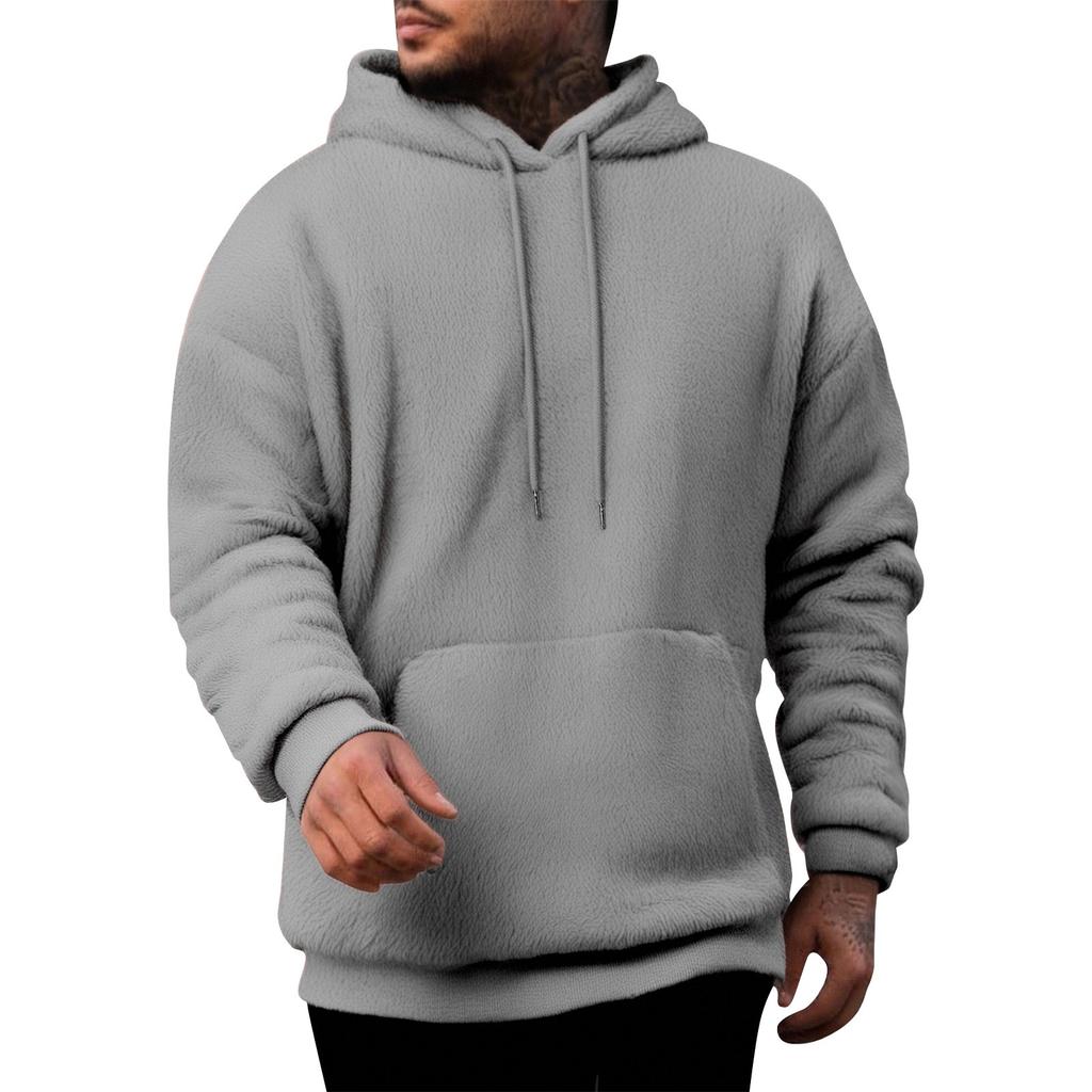 Men's Casual  Plush Double-sided Fleece Color Hooded Sweatshirt