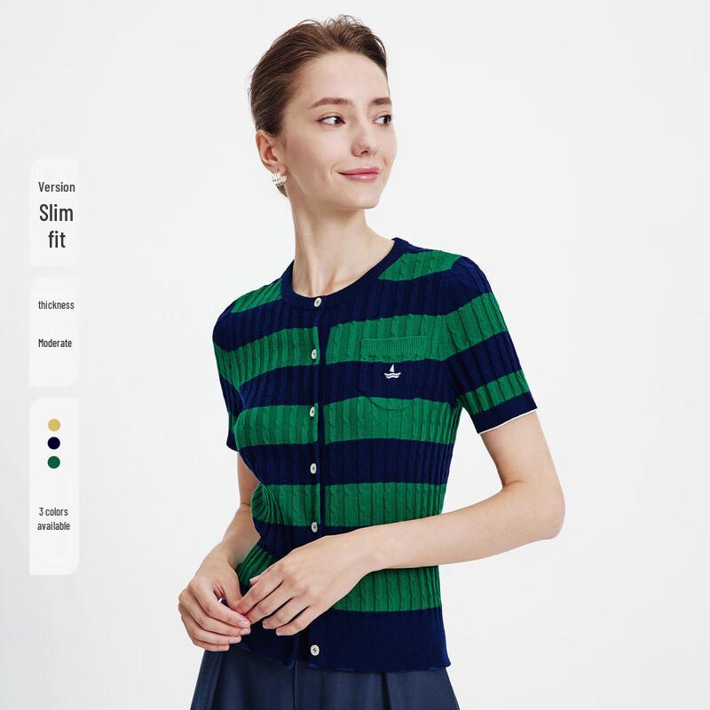 Navigare Women's Striped Short Sleeve Cable Knit Top