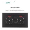 Black 16A German Standard Socket Panel with Double USB + Type C, Concealed European Installation