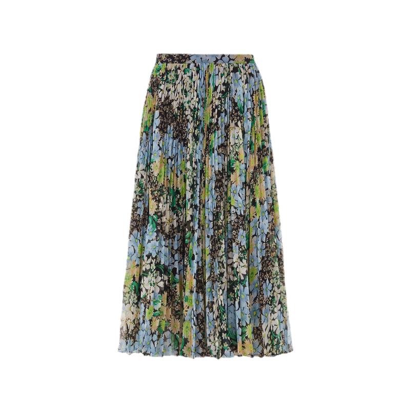 Langzi Printed Pleated Flowy Skirt S