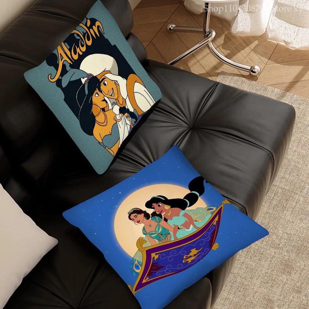 A-Aladdin Animated Fairy Tale Story Pillow Case Square Pillow Bedroom Sofa Leisure Comfort Car Living Room Home Decoration 40X40