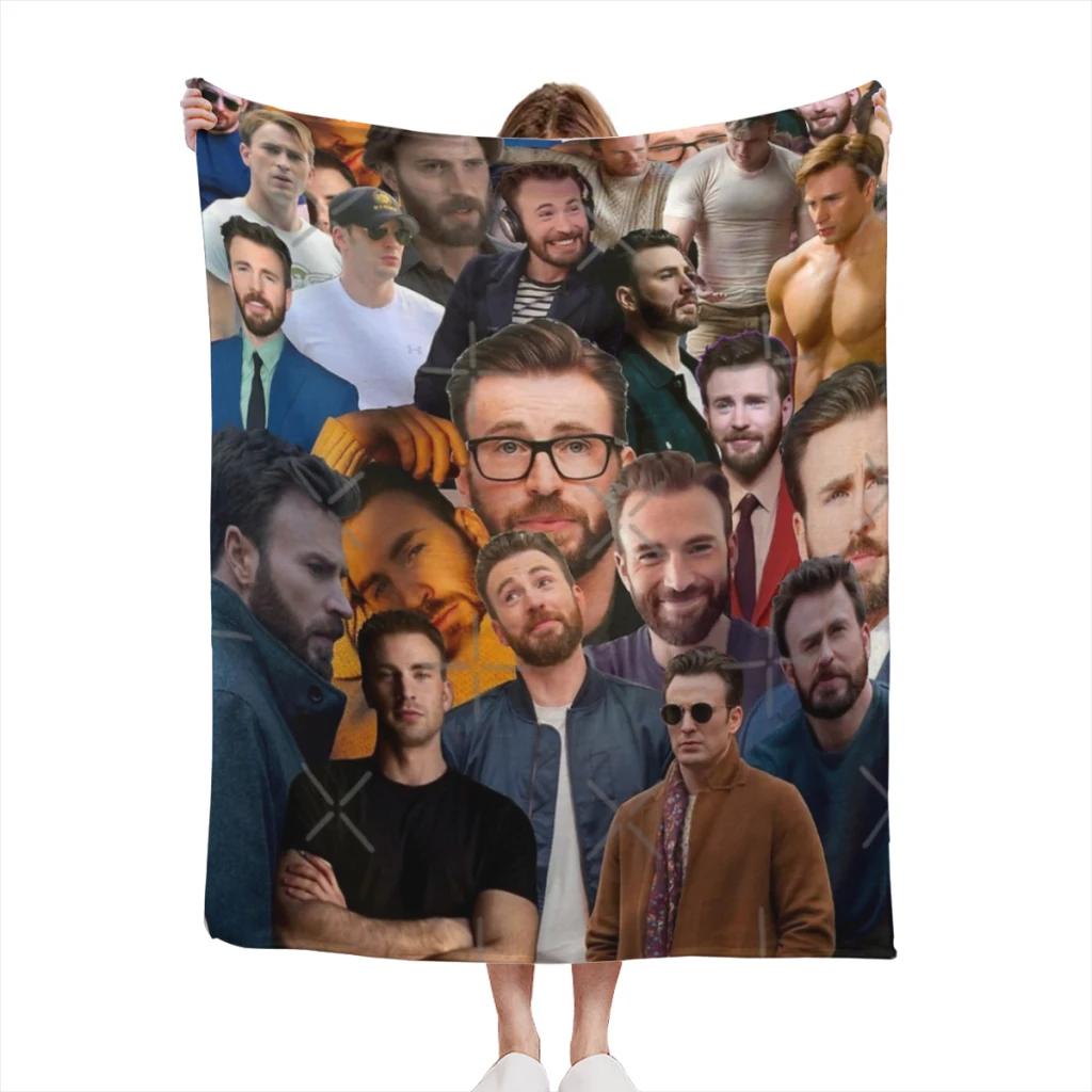 Chris Evans Photo Collage Thin Blanket Soft comforter sets throw for Couch Warm Flannel Blankets Bedroom Summer Blanket 75x90cm