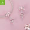 Ballet Girl Diy Pendant Accessories, Delicate Sweet Pink Bow S925 Silver Beaded