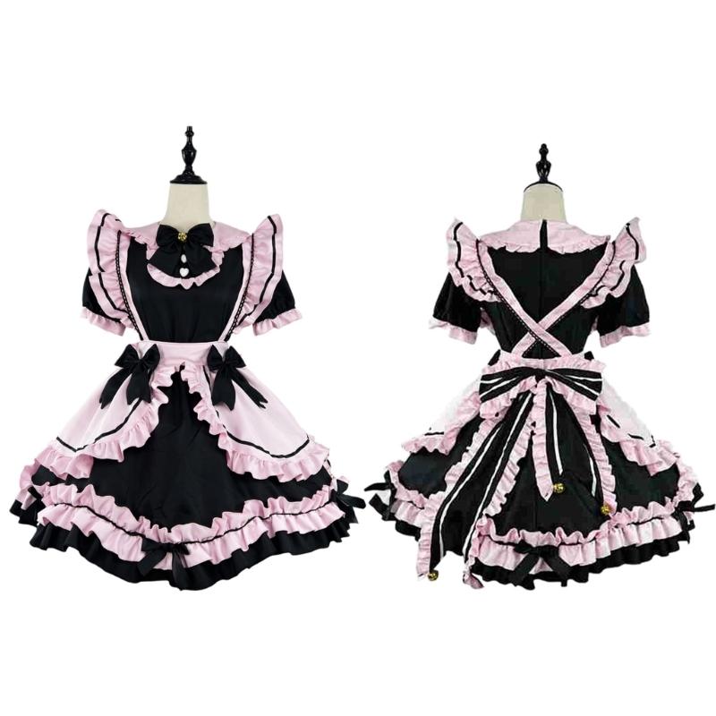 3Pcs Sweet Maid Outfit Women Anime Maid Costume Fancy Dress Cosplays Costume Maid Dress with Headwear Apron