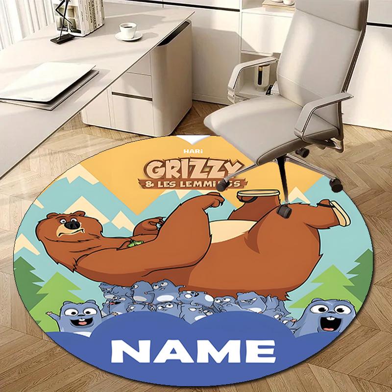 Personalized Grizzy Bear Round Chair Office Rug - Perfect for Mat, Office Chair & More - Ideal Gift for Birthdays and Holidays