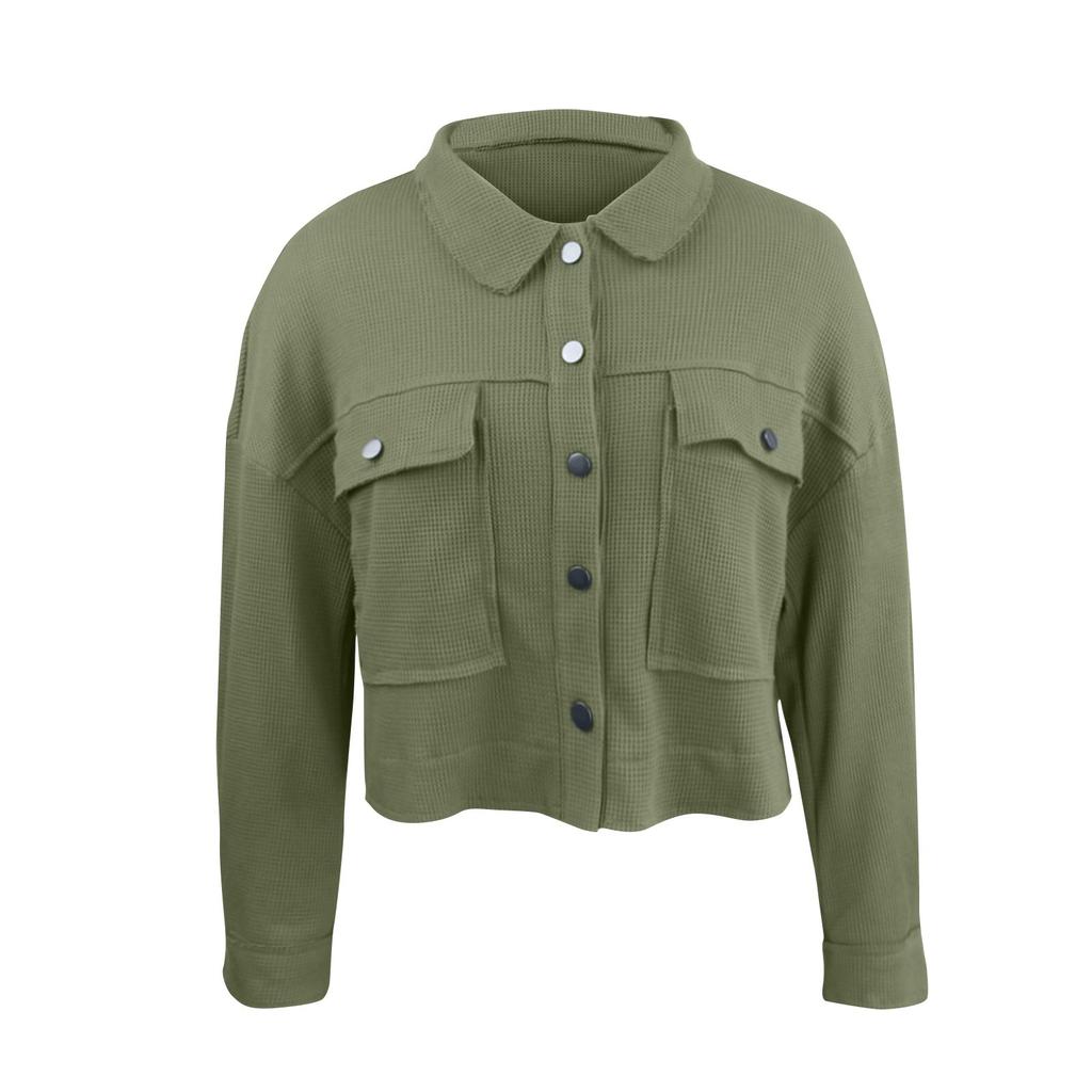 Damenmode Einfarbig Langarm Kurz Tasche Locker Knopfjacke