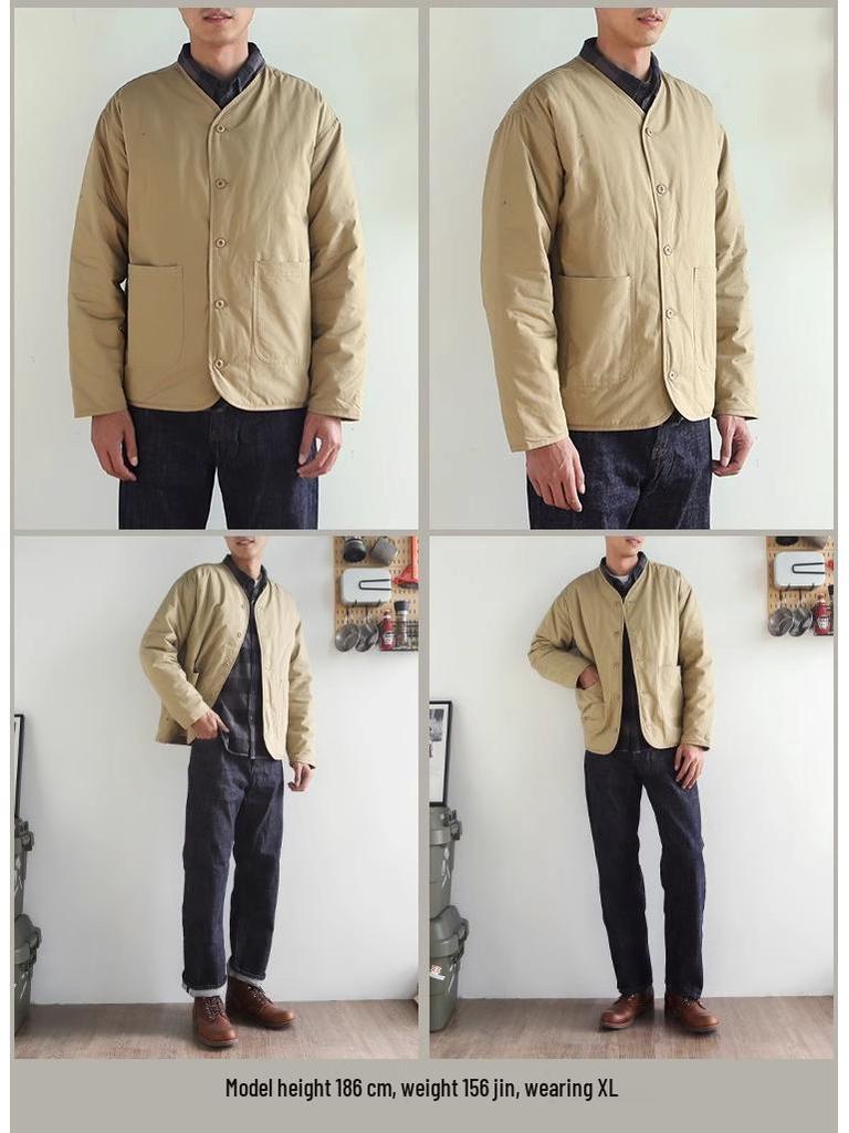 Giacca Imbottita in Cotone Invernale da Uomo, Stile Giapponese Retrò, Senza Collo, per Sport all'Aperto