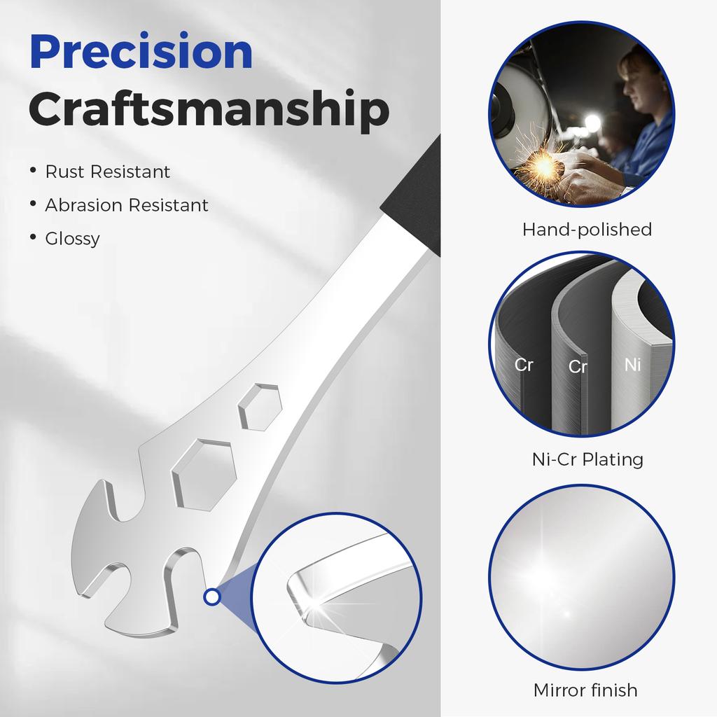 Bike Pedal Wrench, Cr-V Steel + Ni-Cr Plating Super Hard Bicycle Pedal Removal Tool, 33cm Extra Long Handle Bicycle Pedal Wrench with Rubber Grip