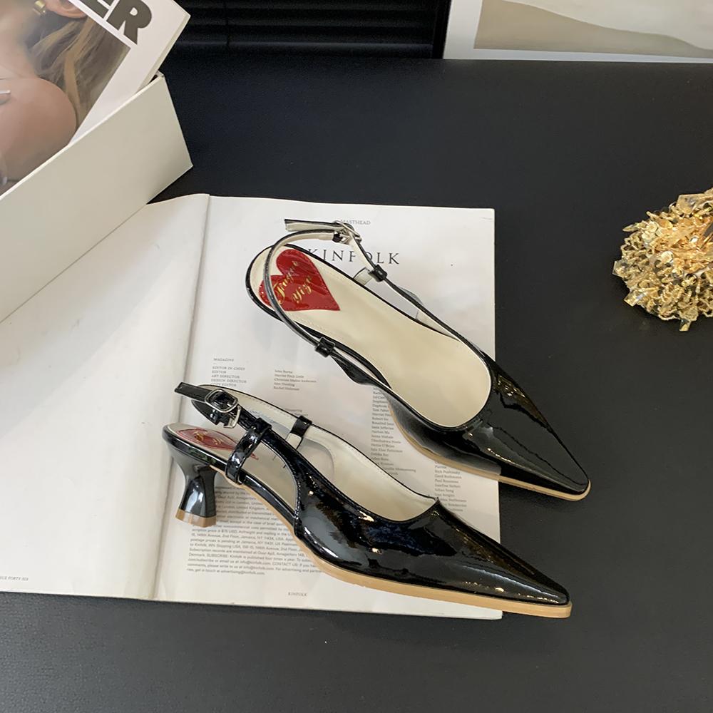 fashion Sexy Women Sandals Round Toe Summer Dress Shoes Thin Mid Heels Black Beige Red Back Strap New Arrivals 2024 Party Pumps Wedding