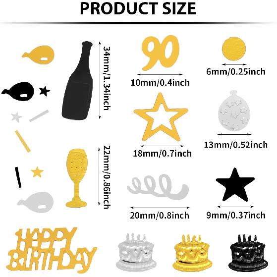 3000 Pieces Birthday Confetti Number 90 Glitter Confetti Birthday Cake Confetti Table Confetti Black Gold and Silver Party Decorations Supplies for