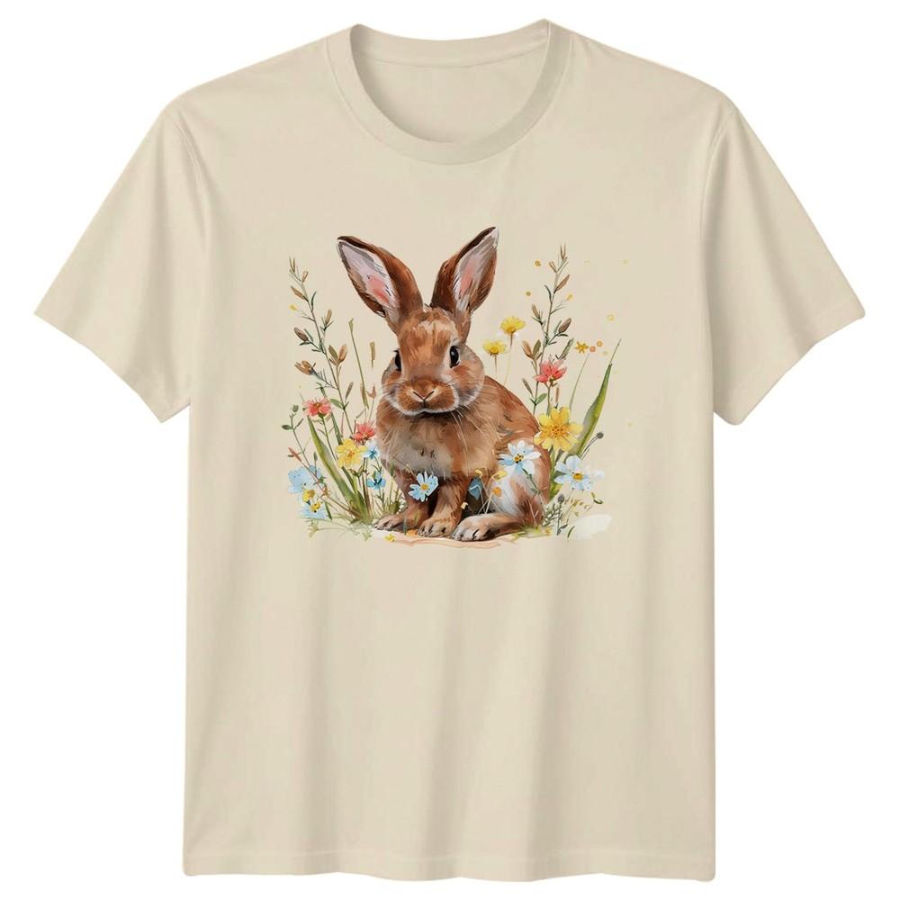 Watercolor Bunny Rabbit Wildflowers Floral TShirt Spring Gift For Him And Her