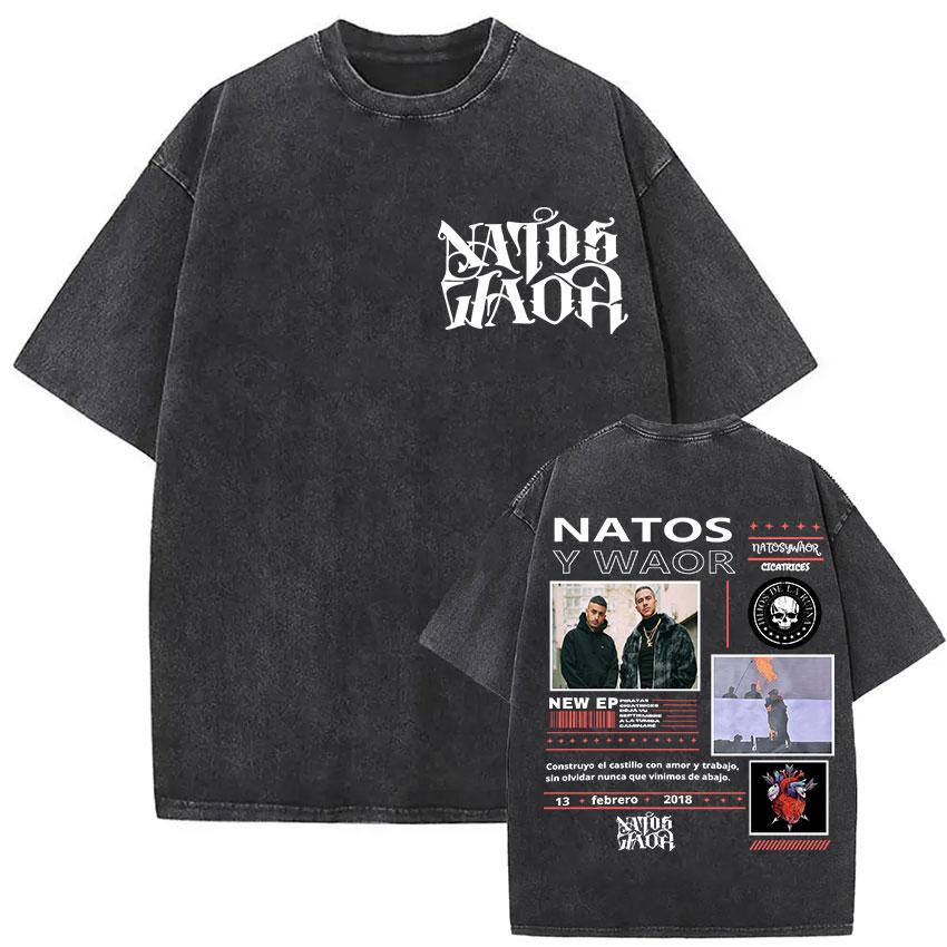 Vintage Washed NATOS WAOR 13 Logo Album T Shirt Hip Hop Rap Gothic Clothing T-shirt Men Women High Quality Short Sleeve T Shirts
