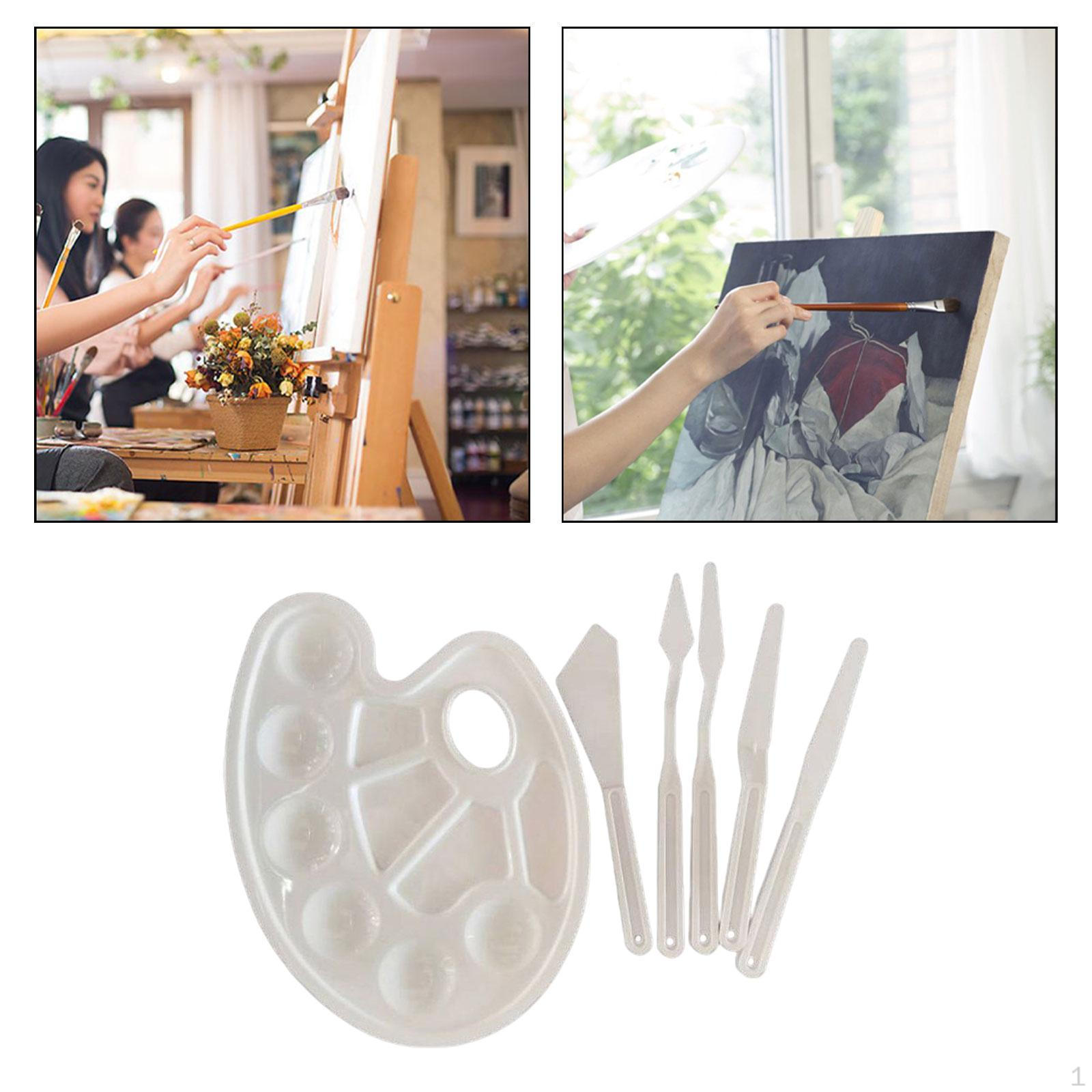 6 Pieces Paint Mixing Trays Knives Spatula Palette PP Knife Oil Watercolor Multiuse Painting