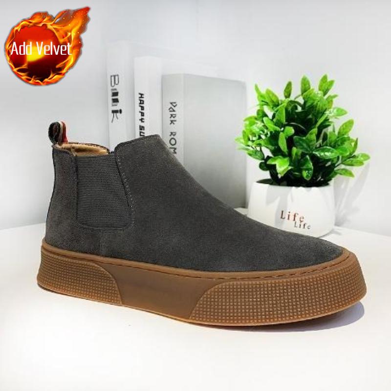 

Korean Style Men s High Top Chelsea Boots Suede Leather Fleece Lined Warm Vintage Autumn Winter 2026 New Design Shoes 38